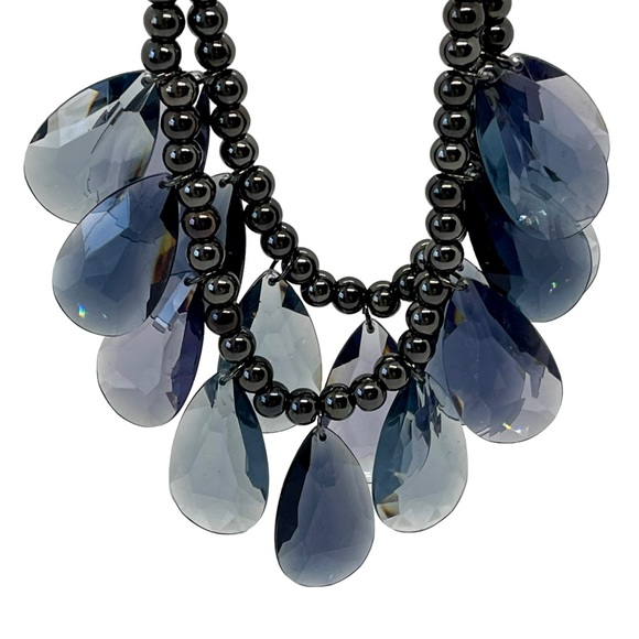 VINTAGE Joan Rivers Signed Blue Gray Statement Necklace Multi-Strand Teardrop - Picture 12 of 14